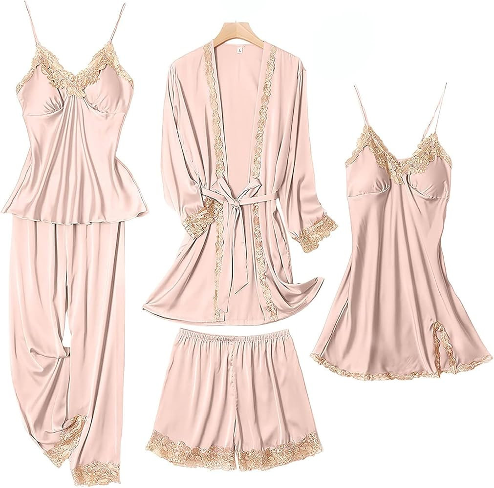 SAPJON Womens Pajama Sets 5PCS Silk Pajamas for women Cute Sleepwear Loungewear Satin Pajamas Set... | Amazon (US)
