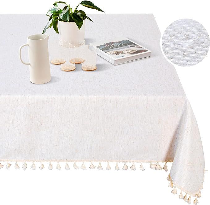 MYSKY HOME Table Cloth 60x102 in Rectangle Table, Cotton Tassel Linen Look Waterproof Tablecloths... | Amazon (US)