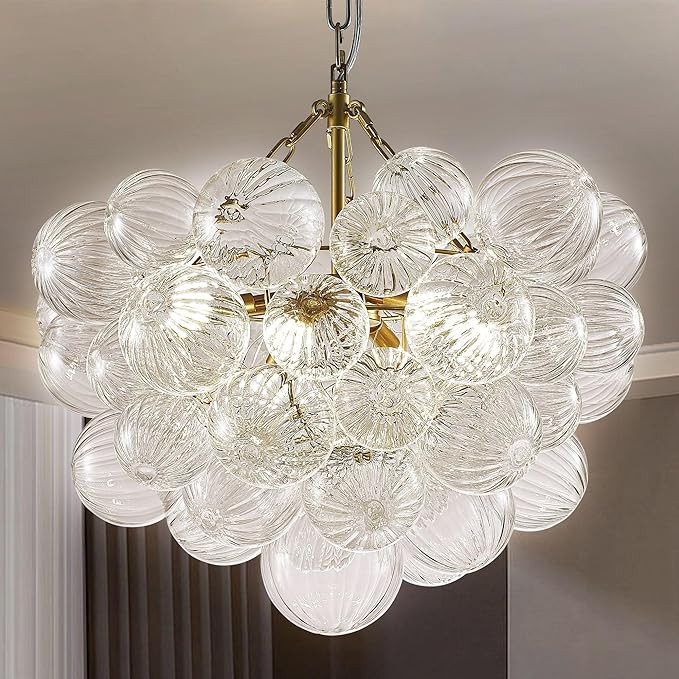 Longree Nordic Bubble Ball Swirled Glass Chandelier, Dia 20 inch Gild Gold and Clear Blown Glass ... | Amazon (US)