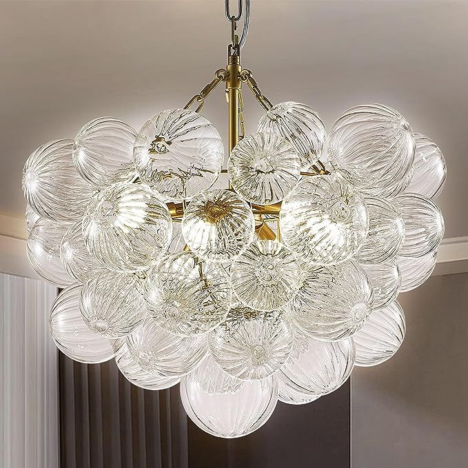 Longree Nordic Bubble Ball Swirled Glass Chandelier, Dia 24 inch Gild Gold and Clear Blown Glass ... | Amazon (US)