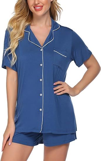 Ekouaer Pajamas Set Short Sleeve Sleepwear Womens Button Down Nightwear Soft Pj Lounge Sets XS-XX... | Amazon (US)