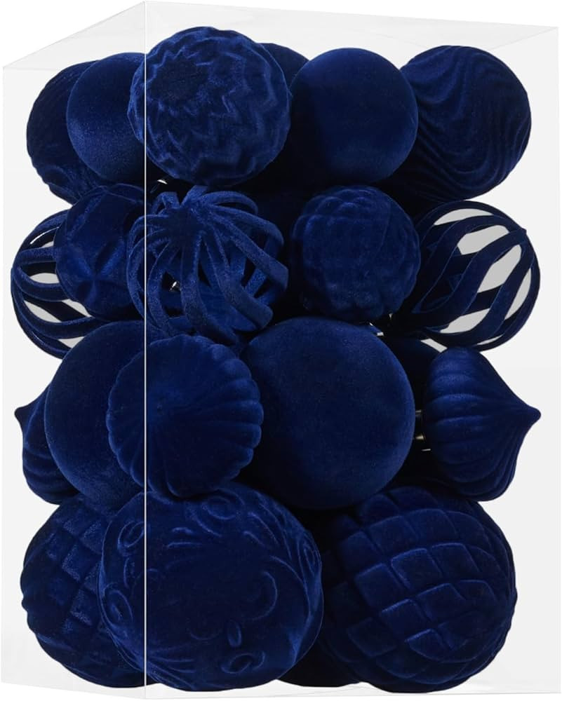 30pcs Velvet Christmas Ball Ornaments, Flocked Shatterproof Christmas Ornaments Hanging Xmas Tree... | Amazon (US)