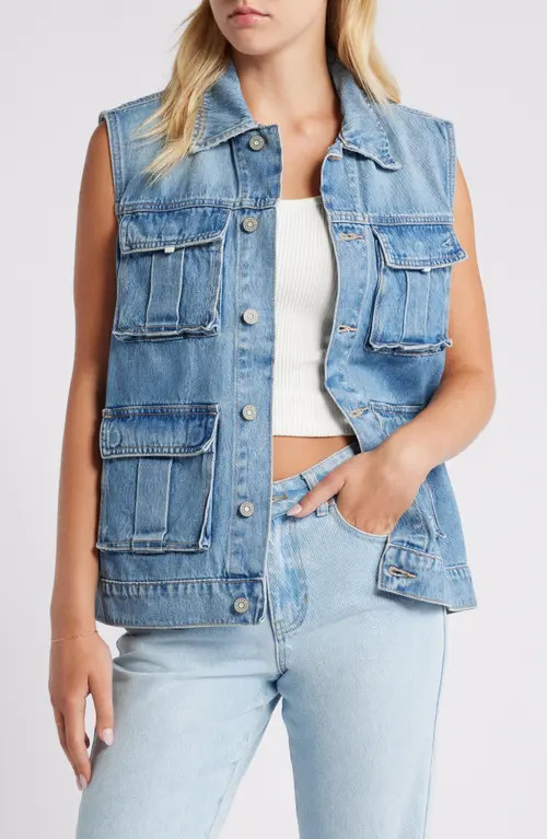 HIDDEN JEANS Oversize Denim Cargo Vest in Medium Wash at Nordstrom, Size X-Small | Nordstrom
