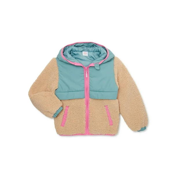 Wonder Nation Girls Faux Sherpa Bomber Jacket, Sizes 4-18 & Plus | Walmart (US)