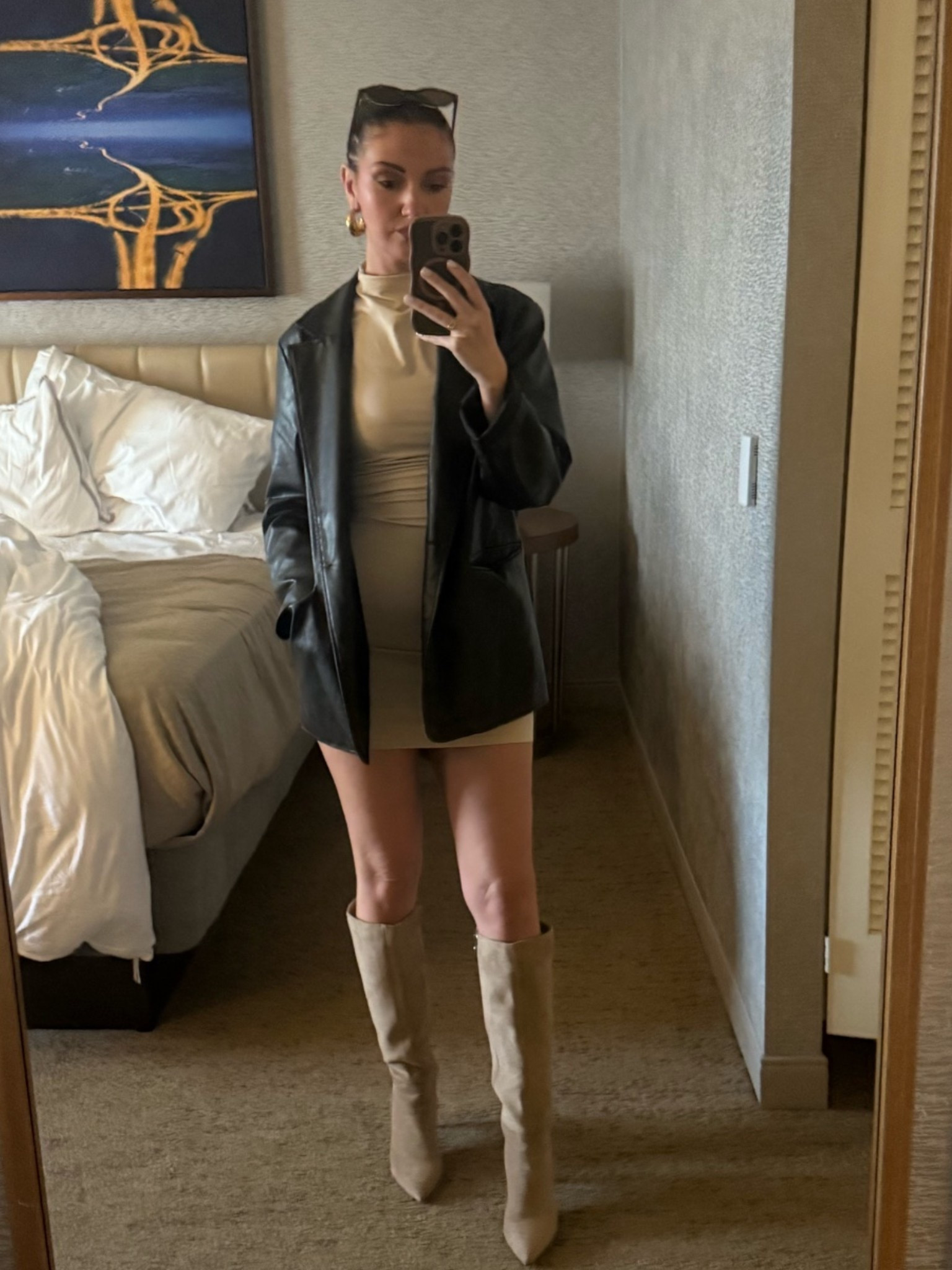 date night in Dallas 🤍✨ neutral mock neck bodycon with a leather oversized jacket and suede beige pointed boots

#LTKootd #LTKdayinmylife #LTKTall
