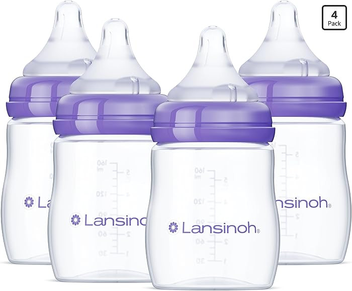 Lansinoh Anti-Colic Baby Bottles, BPA-Free Plastic, 5 Ounces, 4 Count, Slow Flow Nipples (Size S)... | Amazon (US)