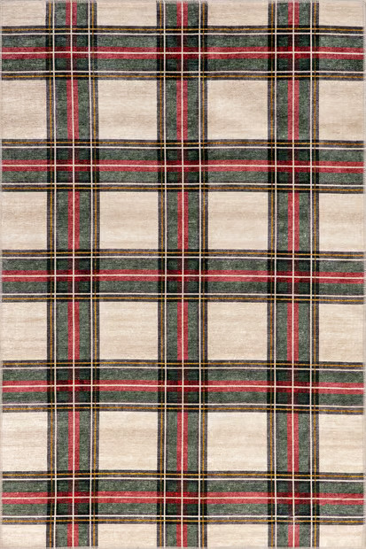 Beige Rosalinda Tartan Plaid Washable Area Rug | Rugs USA