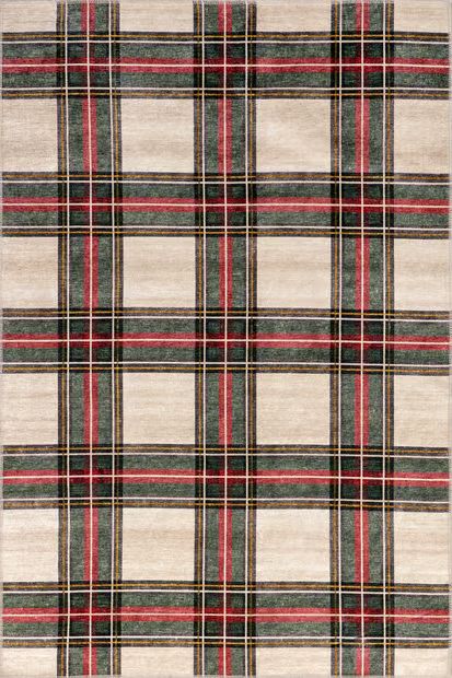 Beige Rosalinda Tartan Plaid Washable Area Rug | Rugs USA