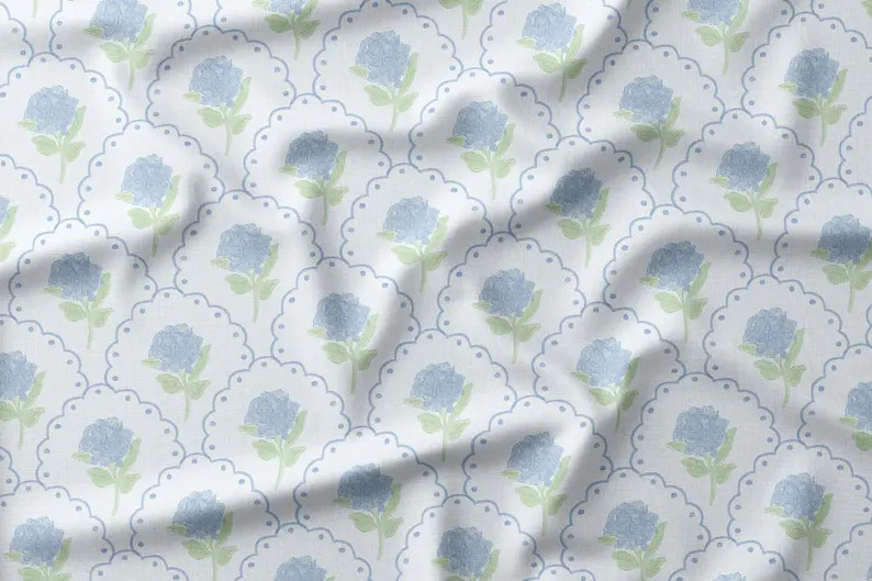 Hydrangeas Fabric, Handdrawn Fabric, Floral Textile Design, Linen Cotton Canvas Fabric, Fabric by... | Etsy (Global)