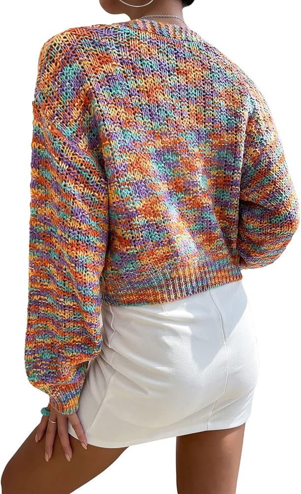 SweatyRocks Women's Color Block Long Sleeve Open Front Cardigan Sweater Knit Crop Top | Amazon (US)