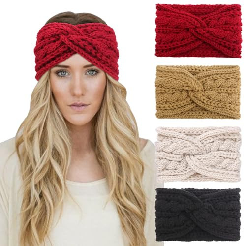 DRESHOW Winter Knit Chunky Headbands for Women Crochet Turban Knitted Ear Warmer Head Wrap Winter Accessories | Amazon (US)