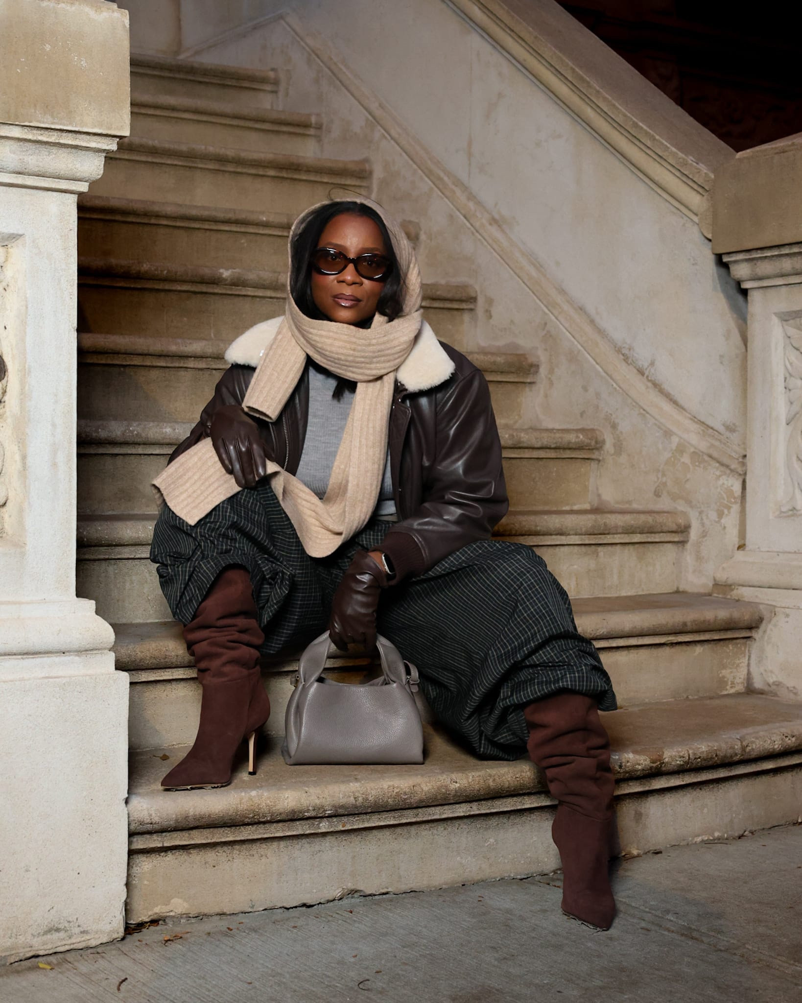 Winter Layering Outfit - Leather Jacket + Midi Skirt
Chic winter outfit perfect for cold weather styling! I’m layering a leather shearling jacket with an oversized hooded knit scarf, balloon pants , and chocolate brown knee-high boots. This cozy winter look is perfect for transitional weather and holiday outings.
Shop my exact outfit pieces and similar styles below!
#WinterOutfit #LeatherJacket #MidiSkirt #WinterStyle #ColdWeatherFashion #KneeHighBoots #WinterLayering #ChicWinterLook

#LTKootd #LTKHoliday