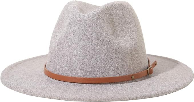 Lanzom Women Lady Classic Wool Fedora Hat with Belt Buckle Felt Wide Brim Panama Hat       Add to... | Amazon (US)