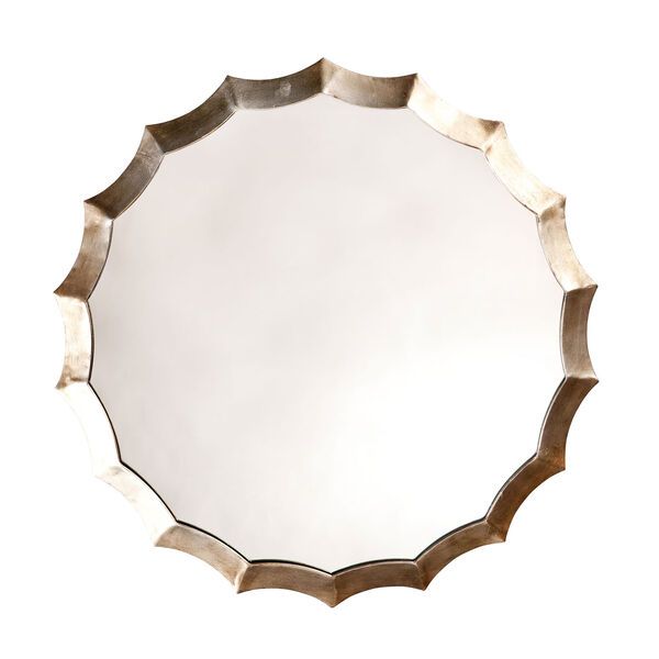 Isles Antique Silver Round Scalloped Mirror | Bellacor