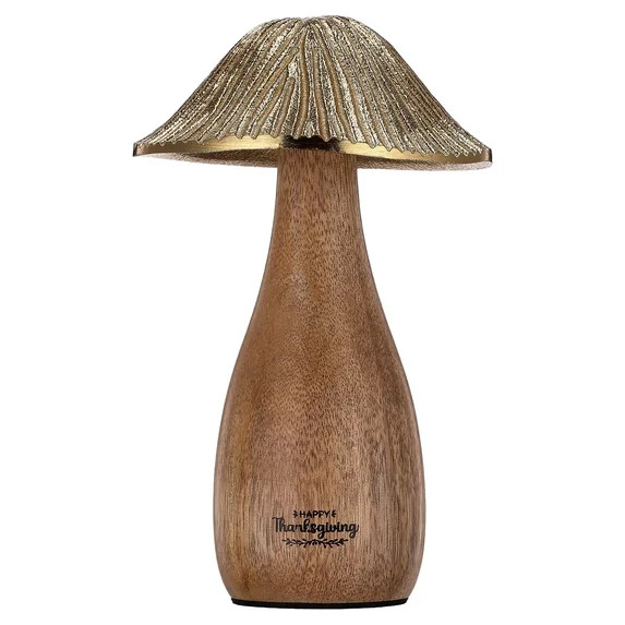 Metal and Wood Mushroom Tabletop Decoration, Brown and Gold, 8.25", by Way To Celebrate | Walmart (US)