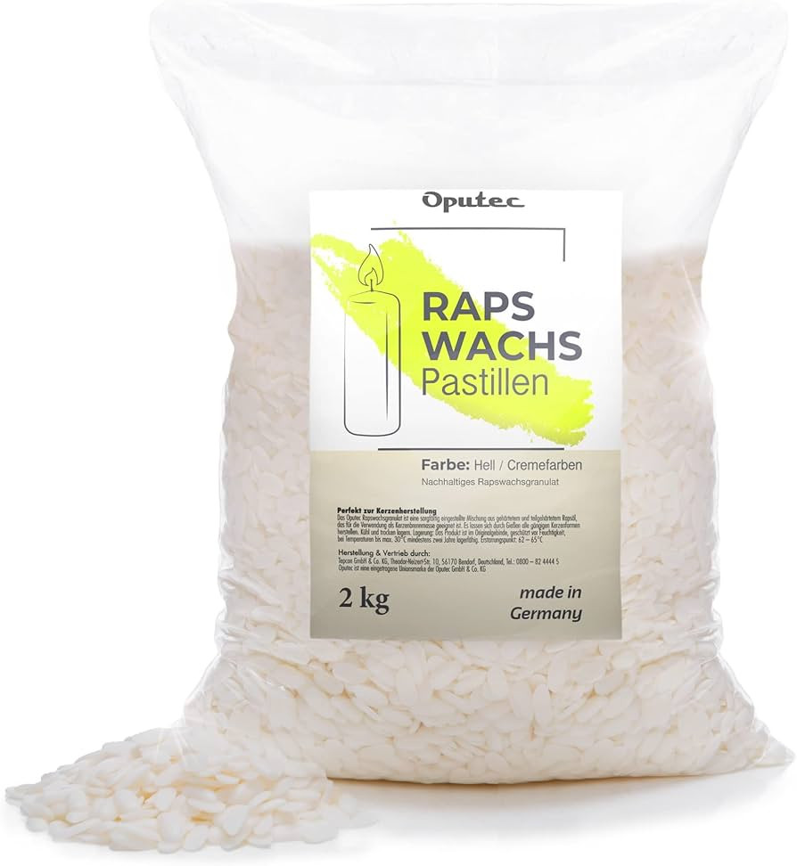 Oputec 2 KG Kerzenwachs Pastillen aus Raps: Helles Cremefarbenes Wachs - Kerzen selber Machen - K... | Amazon (DE)