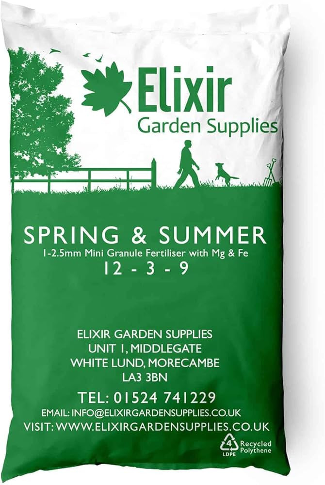 Elixir Gardens Lawn Food/Feed Fertiliser Spring & Summer + Iron + Magnesium 10kg | Treats 200sqm | Amazon (UK)