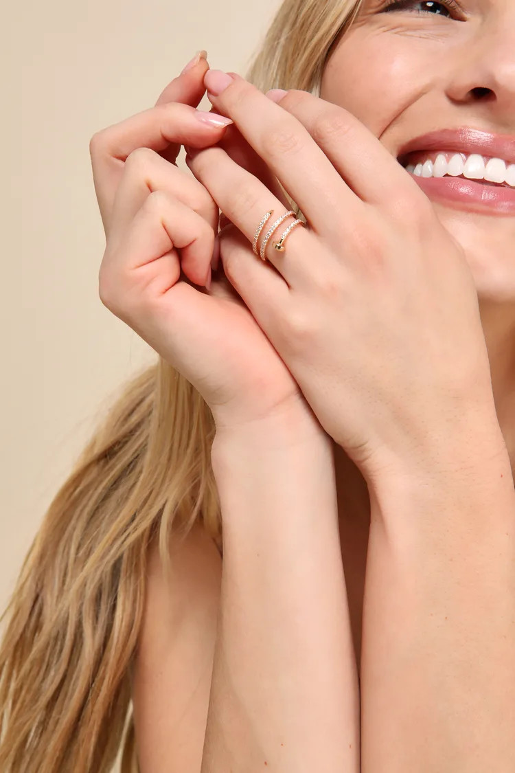 Glittering Twist Gold Rhinestone Nail Ring | Lulus