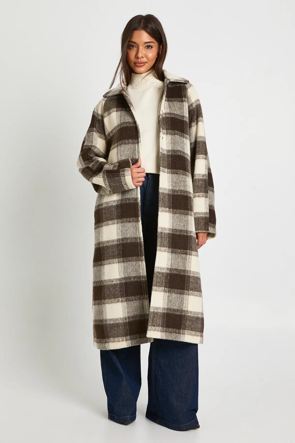 Oversized Check Wool Look Coat | boohoo (US & Canada)