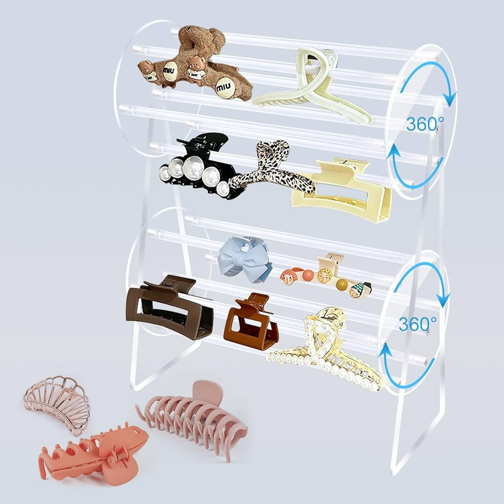 Acrylic Claw Clip Organizer Holder, 360-Degree Rotating Claw Clip Holder and Storage Double Layer... | Amazon (US)
