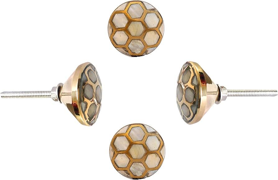 Perilla Home Set of 4 Knobs for Cabinet & Drawers Mother of Pearl Brass Knobs Decorative Vintage ... | Amazon (US)