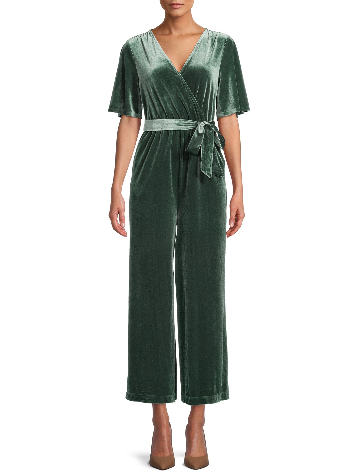 The Get Women's Velvet Wrap Bodice Jumpsuit - Walmart.com | Walmart (US)