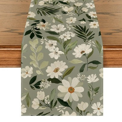 Olive Green Daisy Flowers Spring Table Runner, Seasonal Summer Kitchen Dining Table Decoration | Target