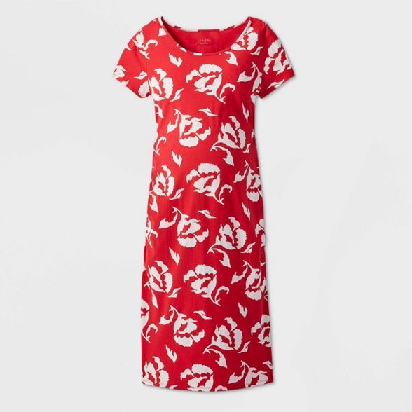 Maternity Floral Print Short Sleeve T-Shirt Dress - Isabel Maternity by Ingrid & Isabel™ Red | Target