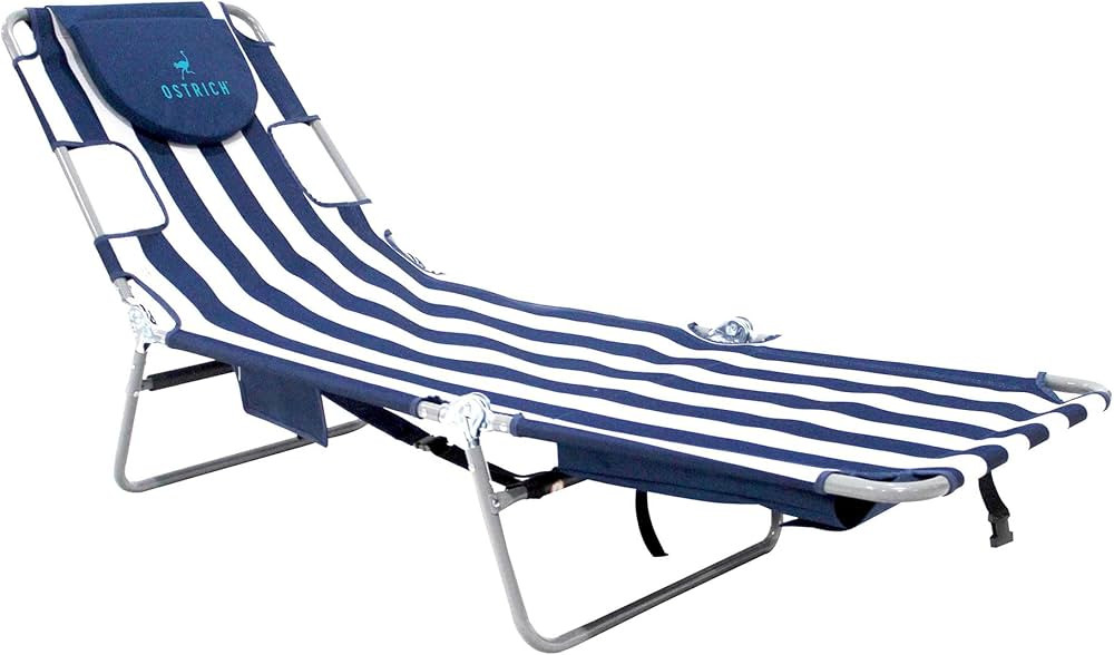 Ostrich Beach Lounge Chair, Folding & Reclining Outdoor Backpack Chaise Lounger, Navy/White Strip... | Amazon (US)