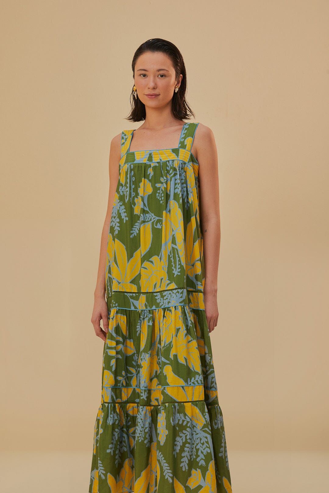 Green Foliage Sketch Sleeveless Maxi Dress | FarmRio