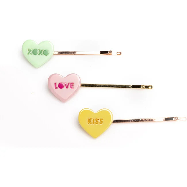 Candy Hearts Pastel Shades Bobby Pins, Set of 3 | Maisonette