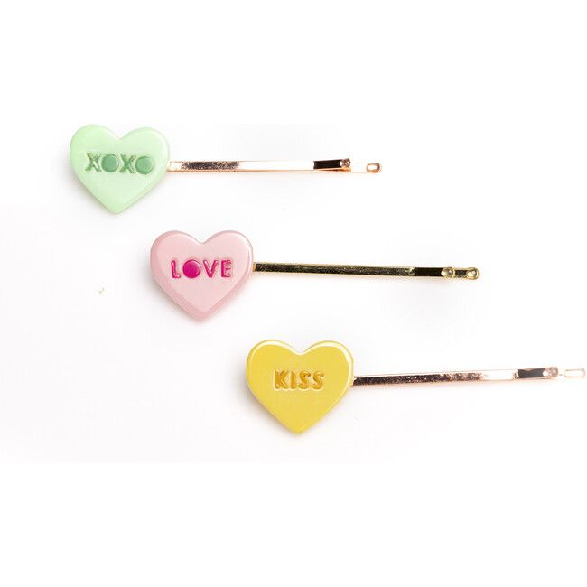 Candy Hearts Pastel Shades Bobby Pins, Set of 3 | Maisonette