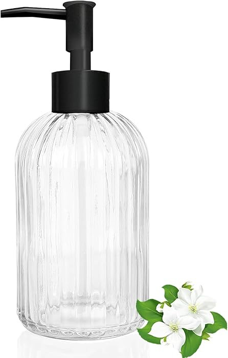 14 Oz Black Pump Glass Soap Dispenser, Transparent Stripe Countertop Refillable Liquid Bottle Han... | Amazon (CA)