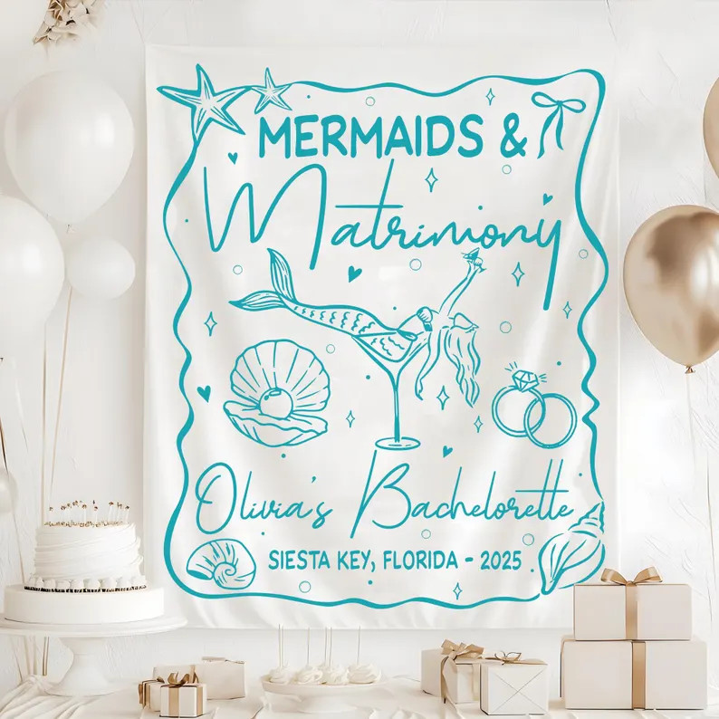 Mermaids and Matrimony Bachelorette Tapestry, Coastal Bachelorette Party Banner - Etsy | Etsy (Global)