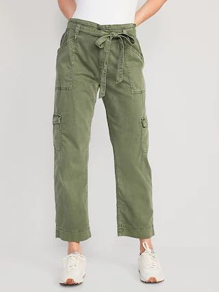 High-Waisted Tie-Belt Cargo Straight Workwear Ankle Pants for Women | Old Navy (US)