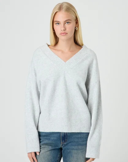 Cosy V Neck Knit Jumper in Pale Grey Marle | Glassons | Glassons (Australia)