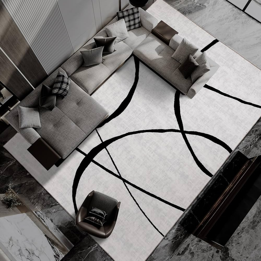 YIHOUSE Modern Washable Area Rug for Living Room Bedroom - Large Abstract Black and White Rug Non... | Amazon (US)