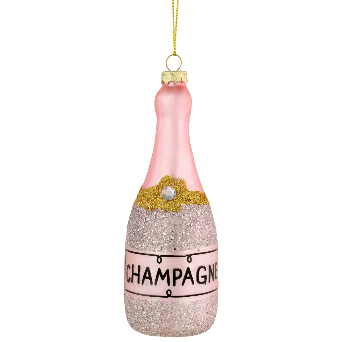 Northlight 5.5" Glittered Champagne Bottle Glass Christmas Ornament | Target