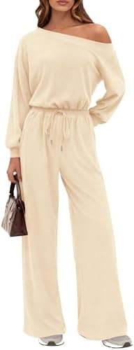 PRETTYGARDEN Long Sleeve Jumpsuit For Women Dressy 2026 Off Shoulder One Piece Loose Wide Leg Jum... | Amazon (US)