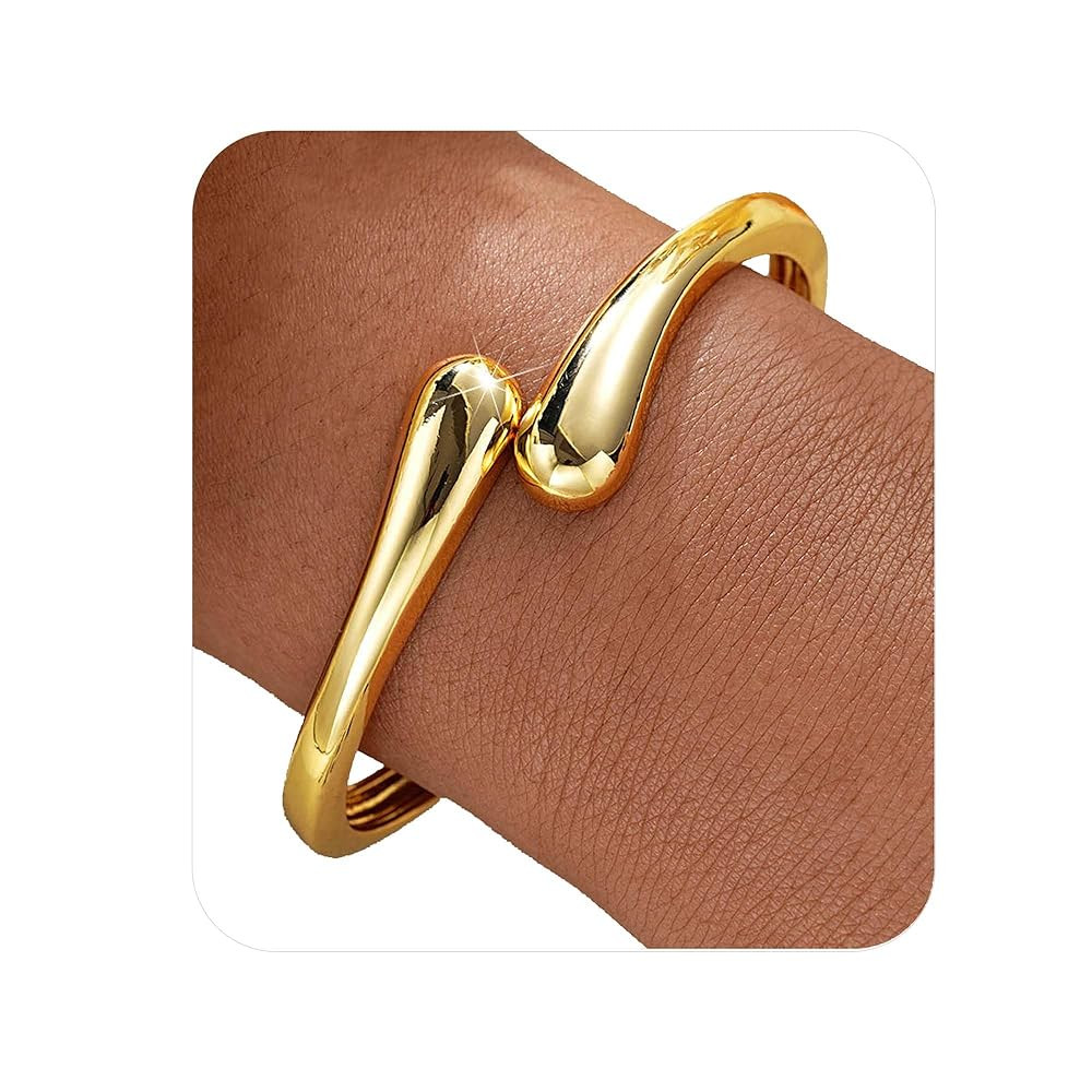 Gold Bangle Bracelets for Women Teens Trendy Chunky Adjustable Twist Cuff Bracelet Jewelry Gifts | Amazon (US)