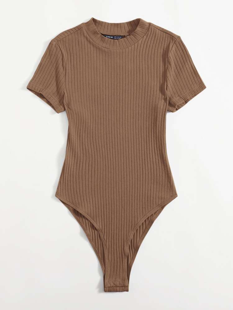 SHEIN Mock-neck Rib-knit Bodysuit | SHEIN