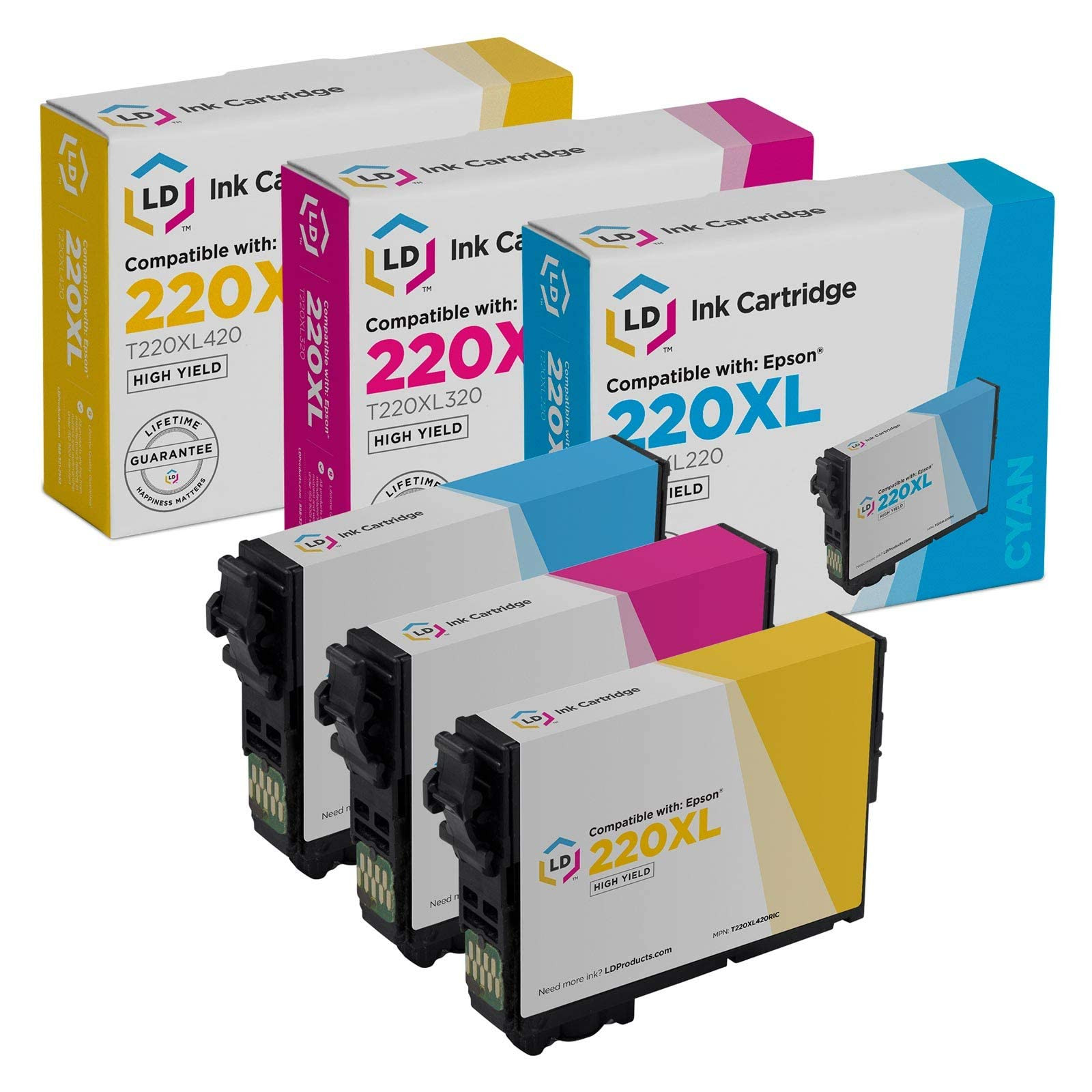 LD Products Remanufactured Replacement for Epson 220XL Ink Cartridges 220 XL (T220XL220 Cyan T220XL320 Magenta T220XL420 Yellow 3-Pack) for XP-320 XP 420 XP-424 WF-2630 WF-2650 WF2660 WF-2750 WF-2760 | Amazon (US)