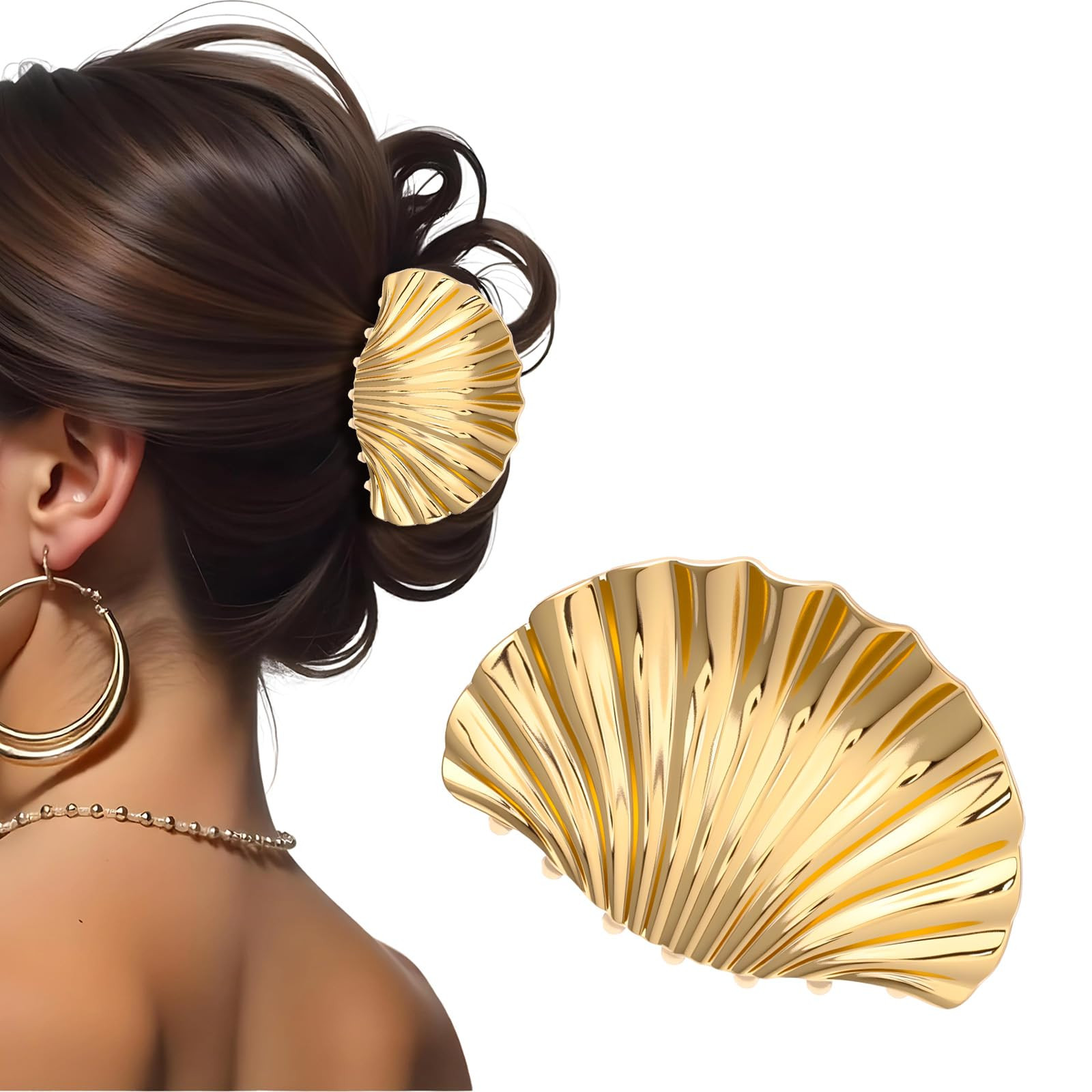 Shell Claw Clip, Gold Metal Seashell Hair Clip, Fashion Jaw Clips for Thick, Long, Straight, Curl... | Amazon (US)
