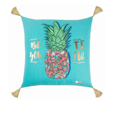 Pillow Simply Southern Zipper Gold Big Pineapple Fringe Tassels Pink Teal 18"  | eBay | eBay US