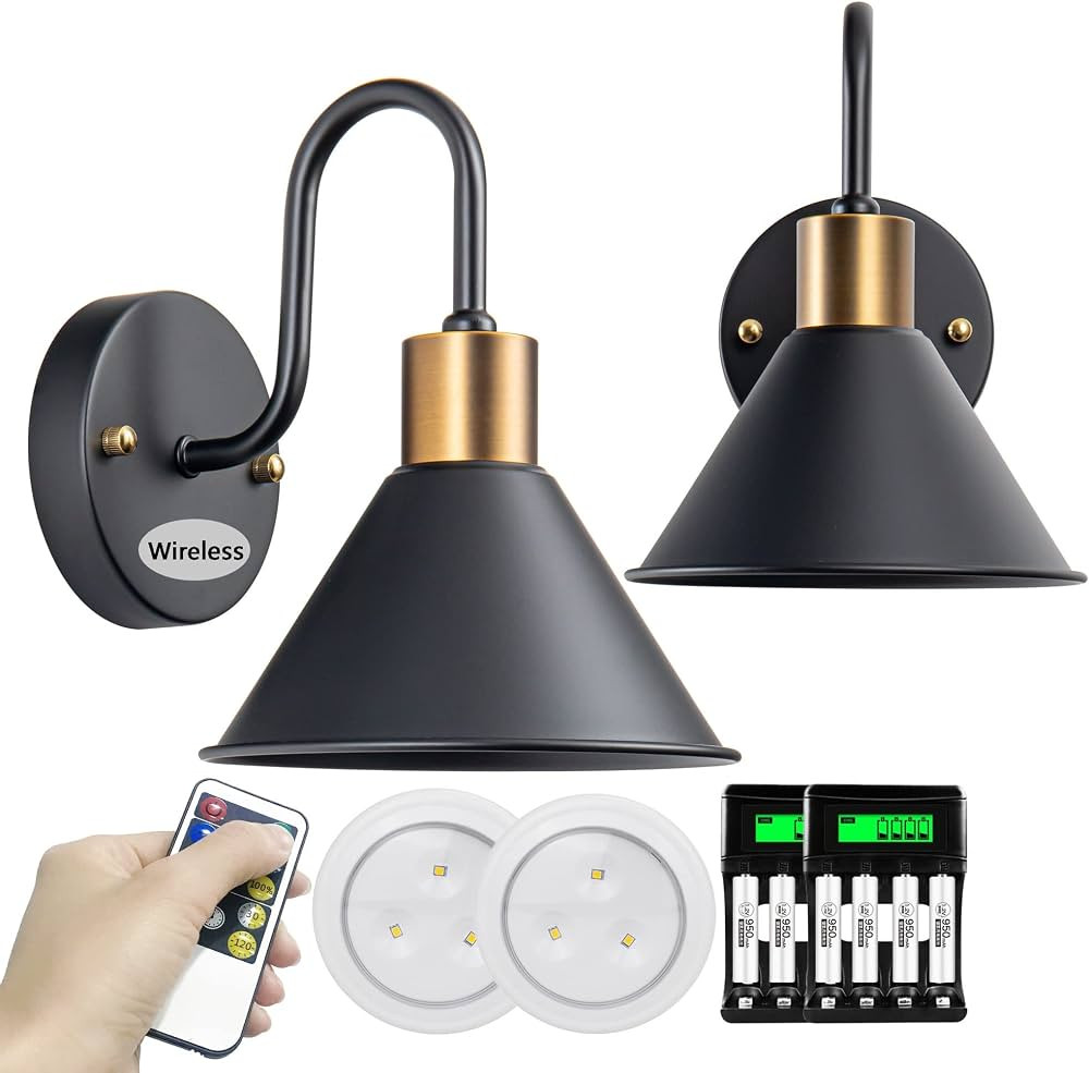 Industrial Battery Operated Wall Sconce Lamps Lighting Fixture with remote, Black Farmhouse Goose... | Amazon (US)