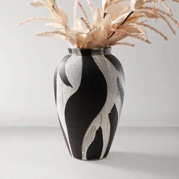 Montae Modern Sculptural Zebra Pattern Vase | Artistic Ceramic Vase | Z Gallerie | Large 11.8" Diameter x 18.9"H | Bold Contrast | Z Gallerie