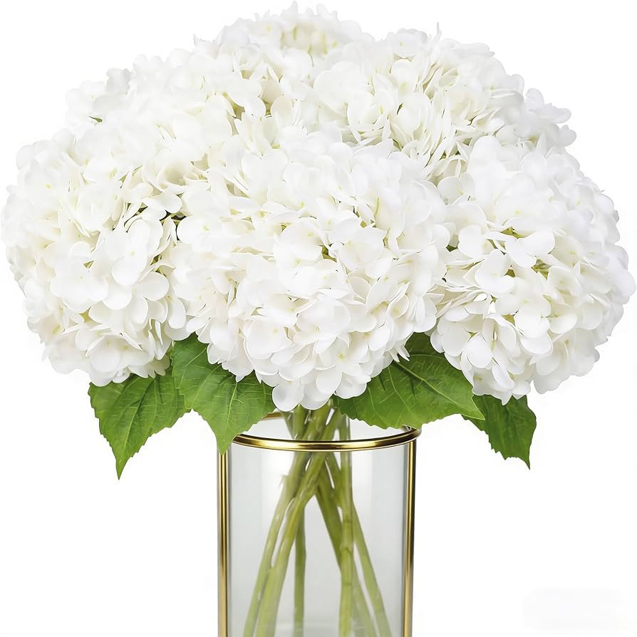 3 Pcs White Artificial Hydrangea Large Flowers 20" Real Touch Faux Hydrangea Flowers Latex Fake F... | Amazon (US)