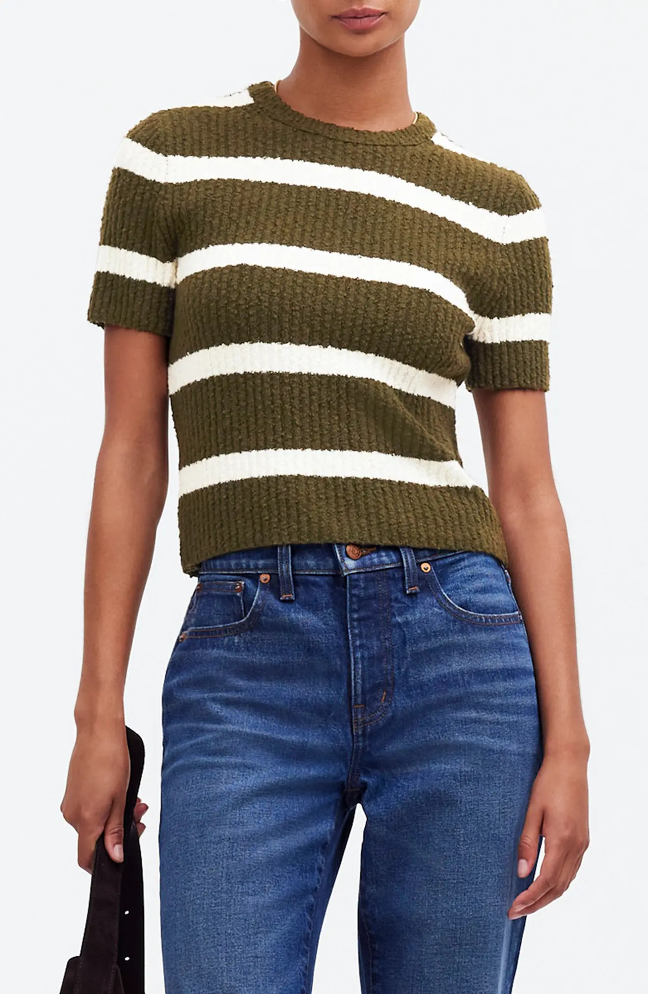 Madewell Stripe Boucl\u00e9 Knit Crewneck Sweater Top (Women) | Nordstromrack | Nordstrom Rack