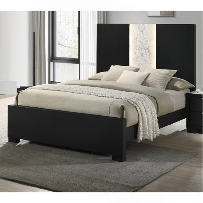 Contemporary Panel LED Light Headboard Bed 1Pc Wooden Bedroom Furniture | Wayfair North America