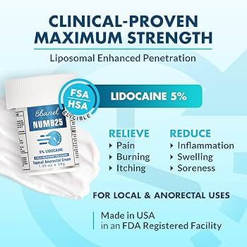 Ebanel 5% Lidocaine Numbing Cream, Pain Relief Burn Itch Numb Cream, Maximum Strength Numb25 Topi... | Amazon (US)